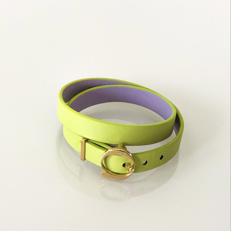 DUO TWIST læderarmbånd Lime - Lila