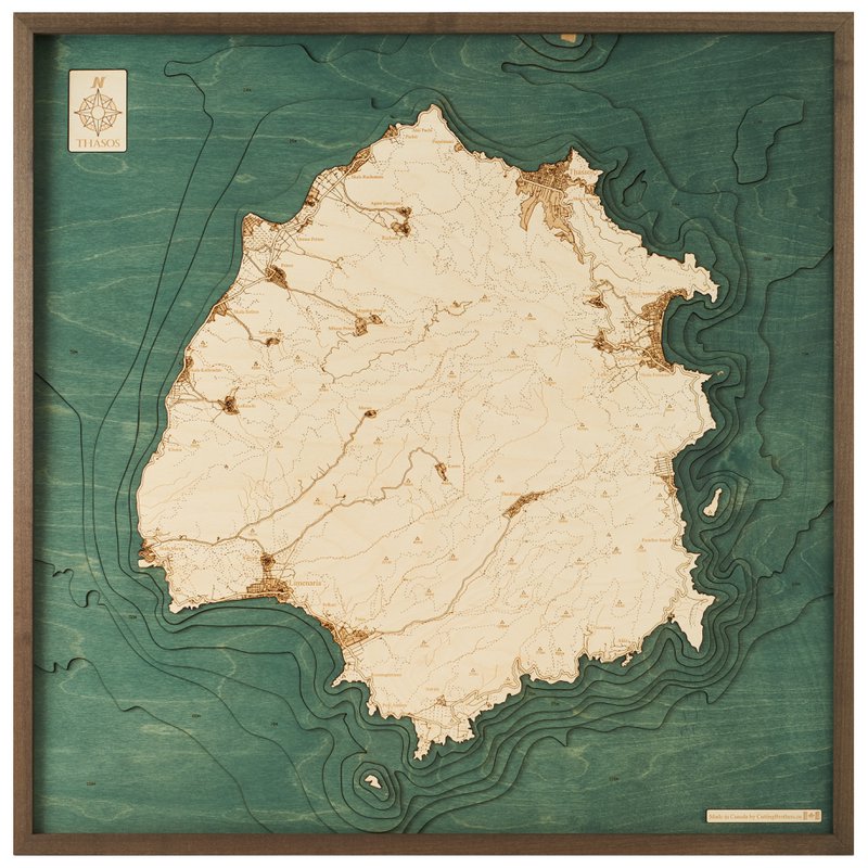 THASOS - 3D wooden wall map - version L
