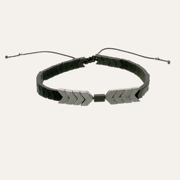 Black and gray bracelet with chevron pattern, adjustable cord closure, suitable for men.