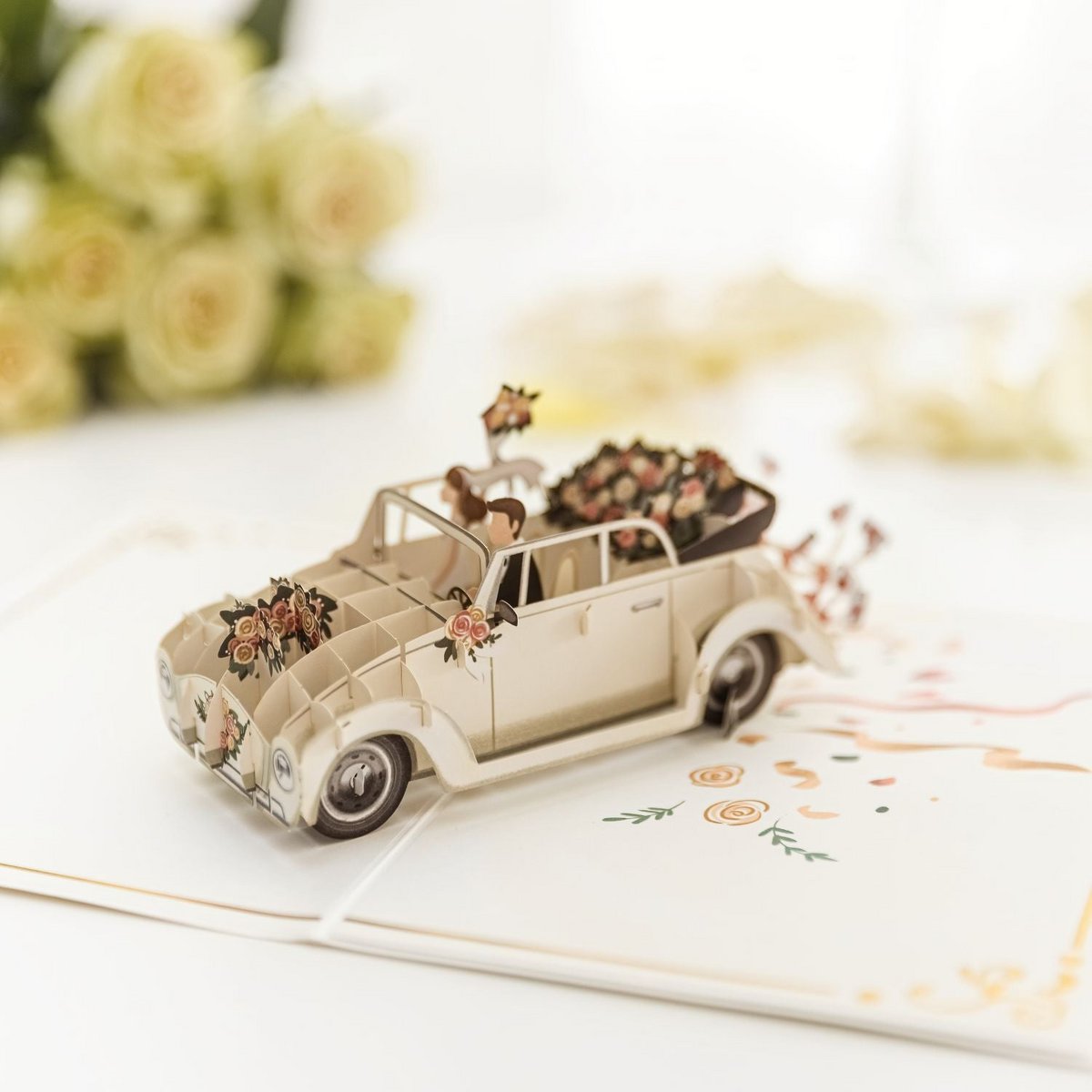 Biglietto pop-up per auto per matrimoni