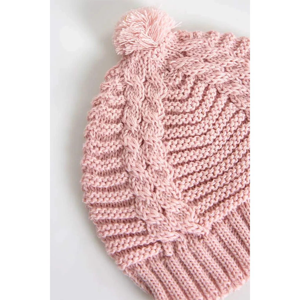 Gorro de Punto para Bebé con Pompón, Tono Rosa