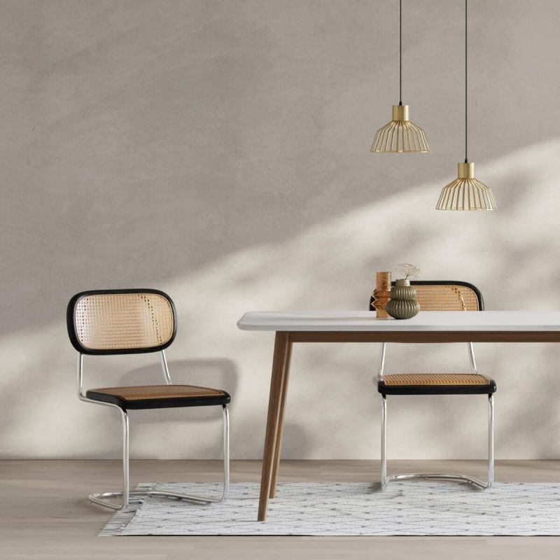 Sedia a sballo di noor rattan, nero e cromo