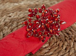 A decorative metal napkin holder with a cluster of red crystallites, measuring 8x8x5cm.
