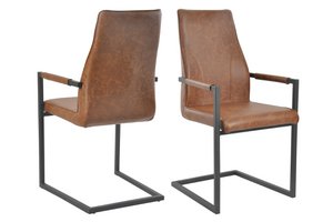 Dining chair, set of 2, light brown, imitation leather look