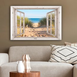 Canvas Maleri - Wall Decoration - View - Beach - Sea - Dunes - Sand - Water - Helmgras