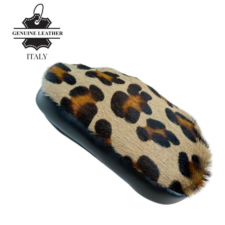 Italian Leather Purse with Fur and Animal Print 10002