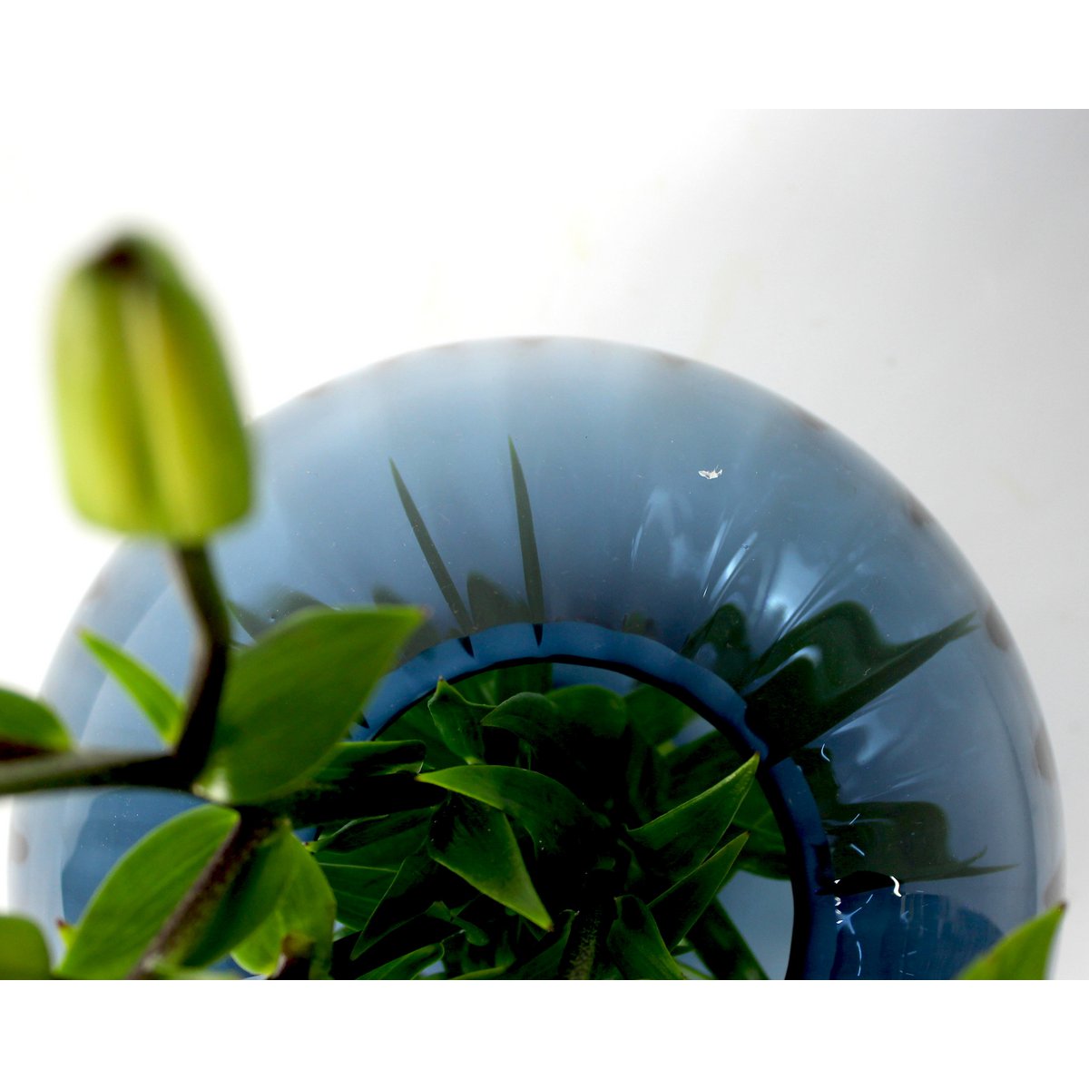 Glass vase round grooves blue vase glass handmade ball vase