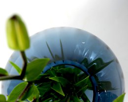 Glass vase round grooves blue vase glass handmade ball vase