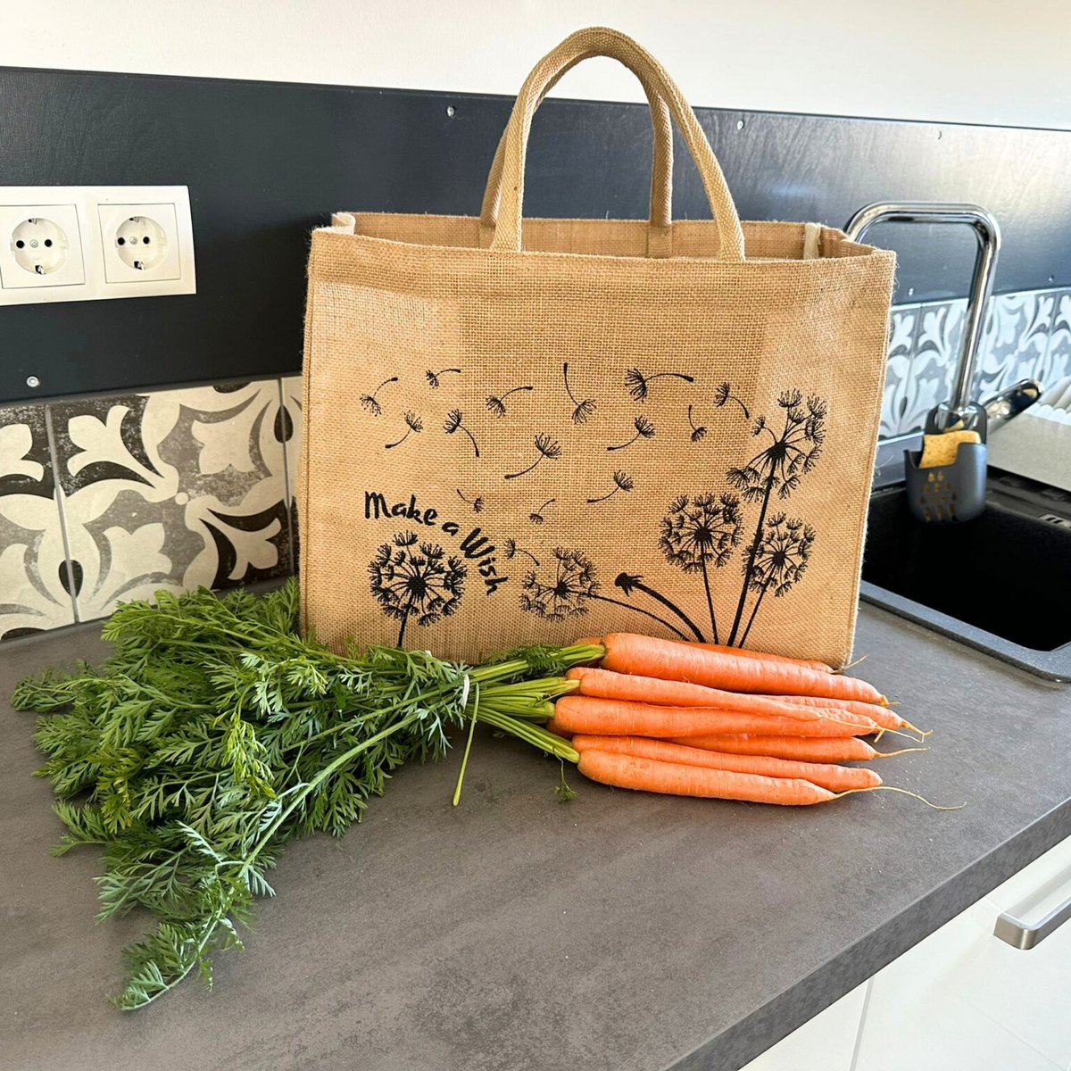 Domelo jute bag shopping bag. Jute shopper bag. Large water-repellent shopping basket/beach bag. Bathing bag XXL/shopping bag gifts for women.