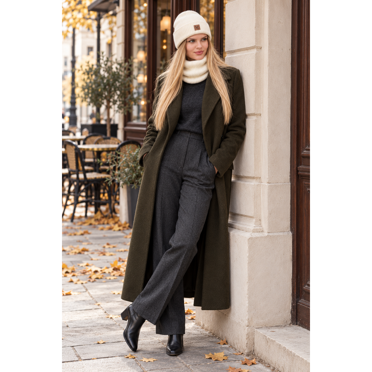 Completo cappello e sciarpa BRIGID - 100% lana merino - ecru