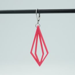 Geometric statement earrings in vibrant colors including magenta, galaxy purple, melon yellow, galaxy blue, lilac, jade green, gold, and mint green.