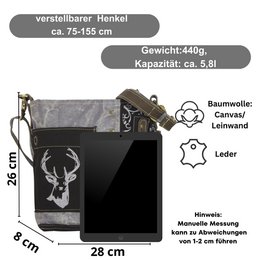 Traditionele tas van Domelo. Dames schoudertas. Dirndl schoudertas gemaakt van canvas en leer. Handtas in traditionele stijl met hertenedelweissprint. Crossbodytas voor dames als Oktoberfest-accessoire.