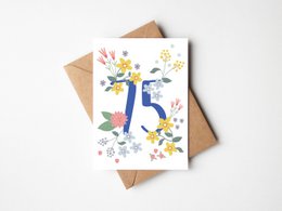 Folding card with a floral pattern in taupe and white colors, featuring the text "Congratulations" on the front. The card is suitable for birthday celebrations.