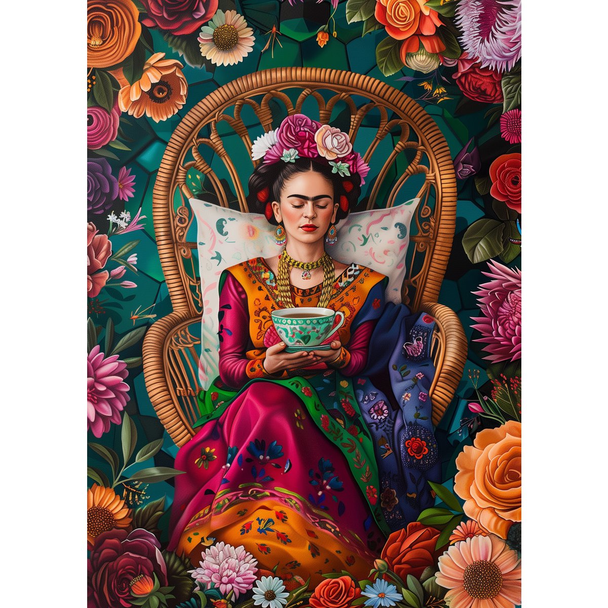 Frida Kahlo: Frida Kahlo with teacup | Card Fripperies