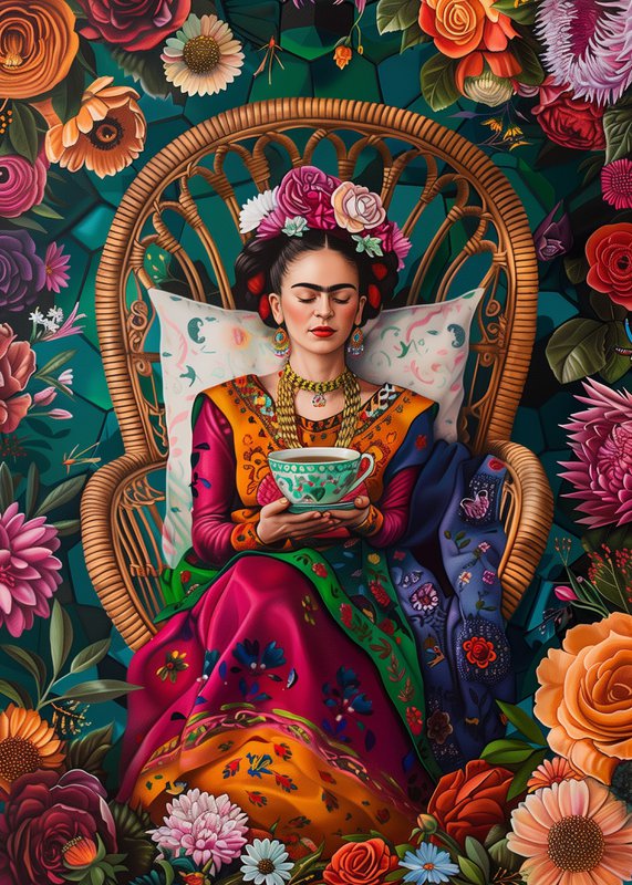 Frida Kahlo: Frida Kahlo with teacup | Card Fripperies