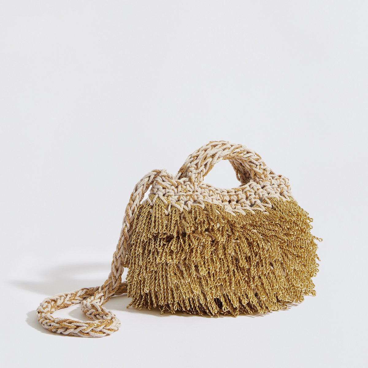 "Pebble Metallic" handgemaakte koppeling met crossbody -band goud