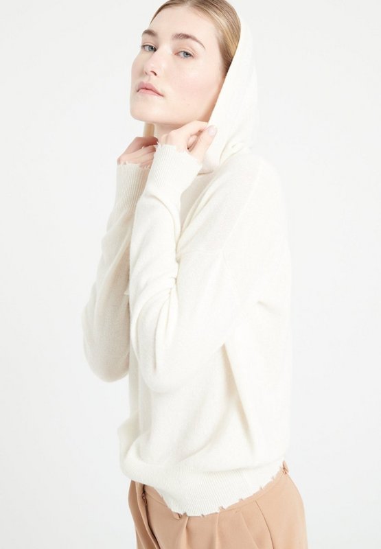 MIA 16 Cashmere hættetrøje med ecru hvid mejslet finish
