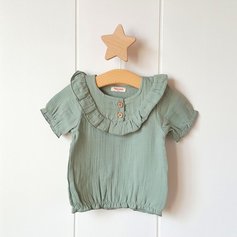 Baby pige salvie grøn t-shirt / 100% økologisk dobbelt gaze bomuld