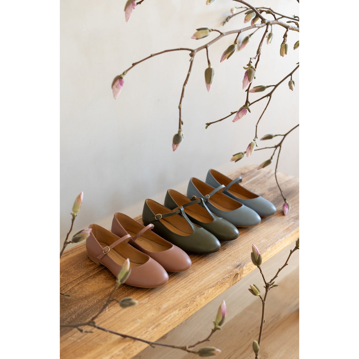 Handgemaakte leren ballerina's - Lotta - Olijf 34-42