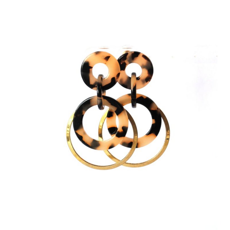 Ohrringe Leopardenmuster creme / schwarz und Ring Altgold