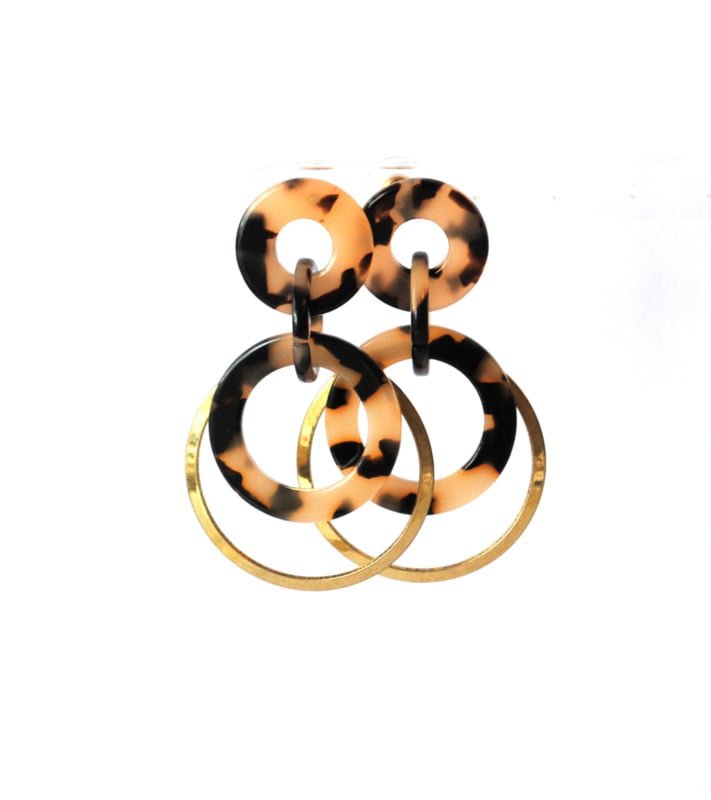 Ohrringe Leopardenmuster creme / schwarz und Ring Altgold