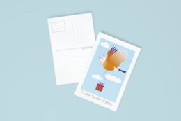 Colorful postcard with a bird illustration and the text "Chirp Chirp Hurray!" for a birthday celebration.
