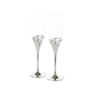 Champagneglas "Hearts" zilver, H27cm, set van 2