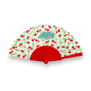 Cherry Print Folding Hand Fan - Summer Gingham