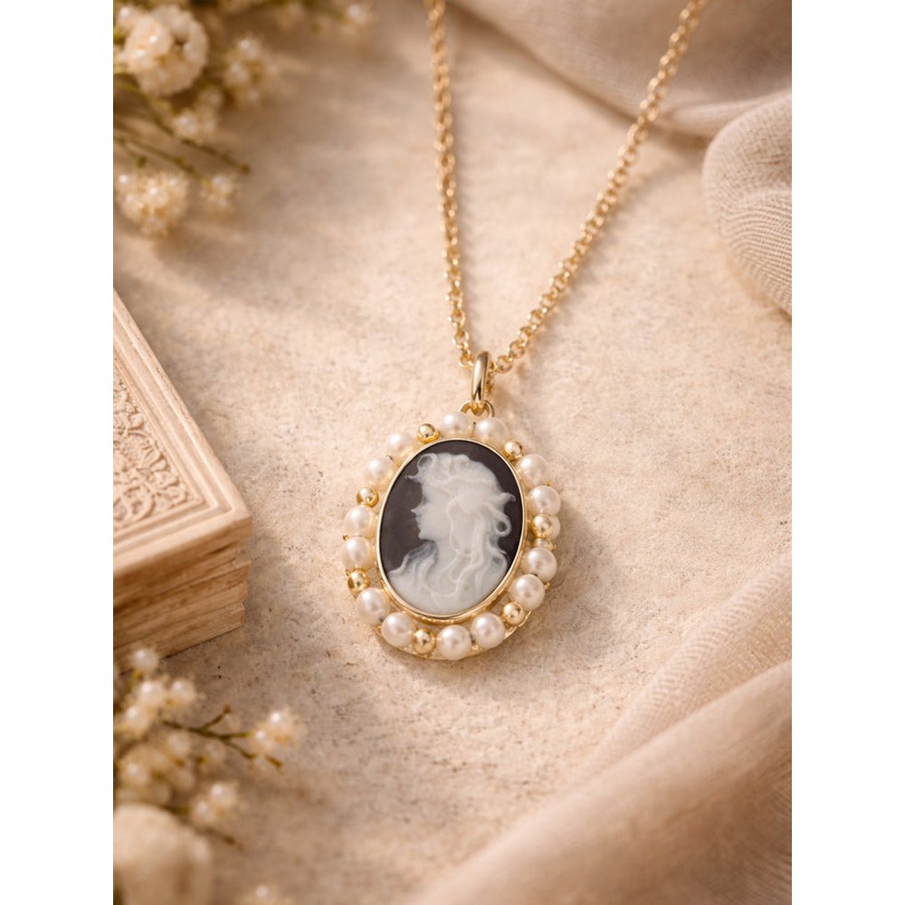 Collier camée noir Little Lovelies avec perles