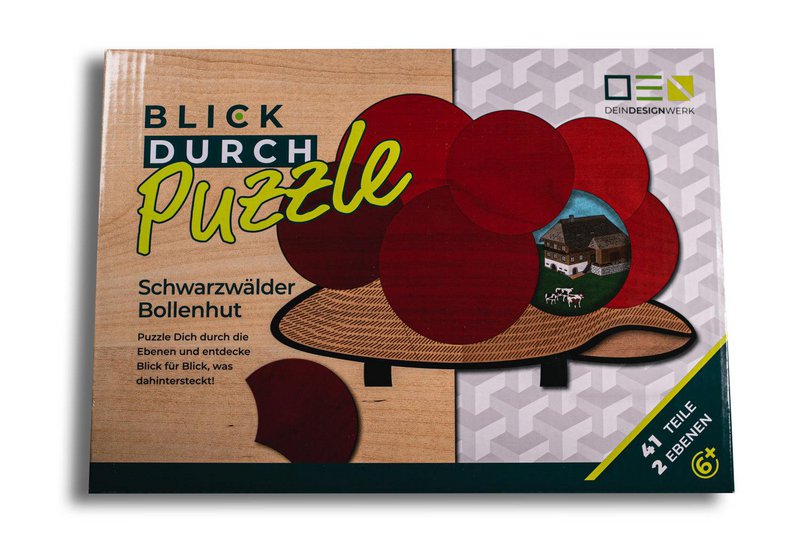 Gennemblikspuslespil: Schwarzwald Bollenhut | Flerlags træpuslespil til hele familien | Gave til Schwarzwald elskere