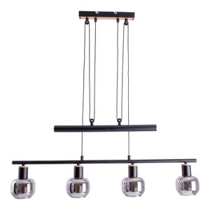 4er Pendelleuchte "FUMOSO", Pendellampe höhenverstellbar aus Metall und Rauchglas in Schwarz,, mit E14-Fassung, für Esszimmer, Wohnzimmer, Diele oder Büro, 78 x 10 cm