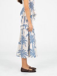 Gonna midi in lino smock con stampa palme di Elios