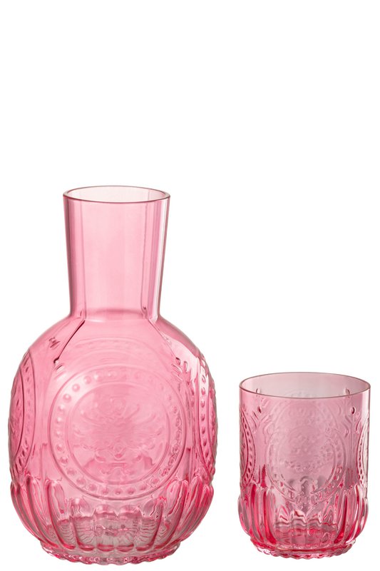 J-Line Karaf + glas Maya - glas - fuchsia