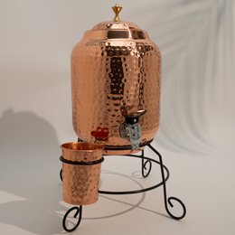 Puur Koperen Watertank (8 l) + 1 Beker (gehamerd)