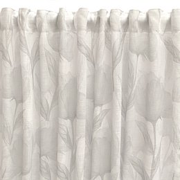 Rideau translucide, rideau imprimé numériquement en ruban multifonction (ruban fronceur ou serre-câble), allie motif floral et couleurs grises. Rideaux pour salon, chambre et cuisine.