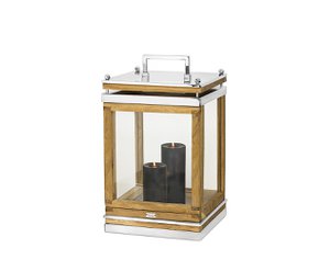 EDZARD Lantern Huntsville with handle, wood and stainless steel, shiny nickel-plated, height 49 cm