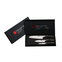 KATAHIRO KUBOTA Sense 3-tlgs. Santokumesser Damast mit Bambus Magnetmesserhalter, Japanischer VG-10 damast Edelstahl mit  Griff Ebenholz