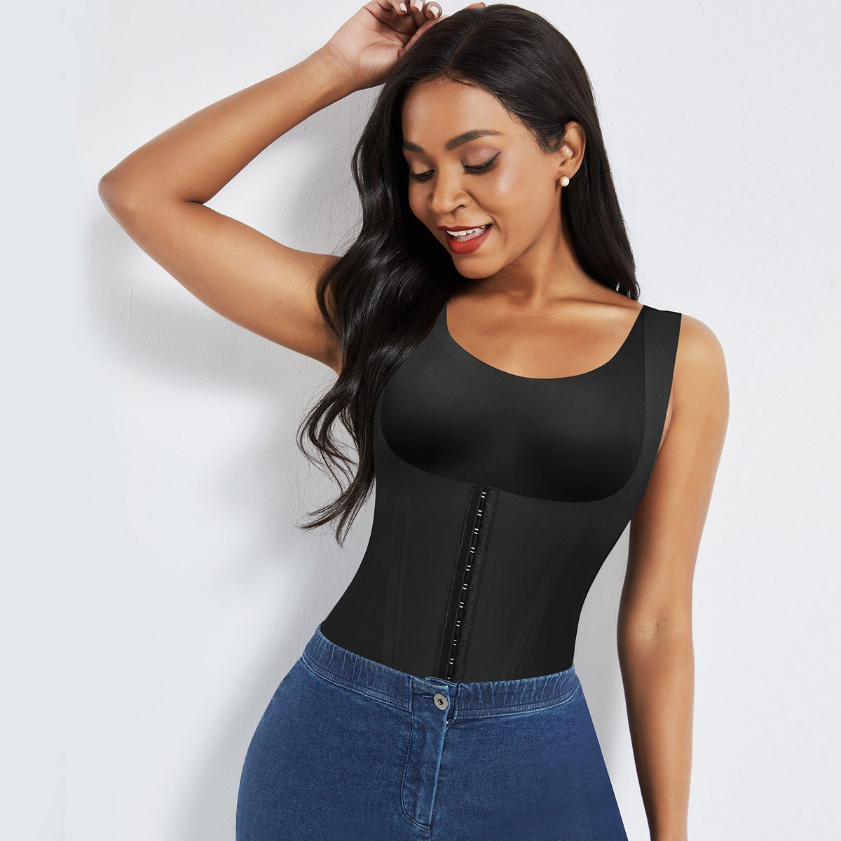 Shapewear 4-in-1 Waist Trainer Corset Bodysuit- Buttoned Tummy Control High Waist with Padded Bra