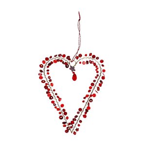 Handmade beaded heart decoration (9x12cm) - Red
