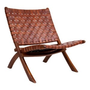 Perugia Folding Chair - Teak Wood, Leather, Brown - 66x74x73 cm