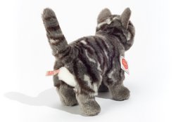 Kattestående grå tabby 20 cm - plyslegetøj - blødt stykke legetøj