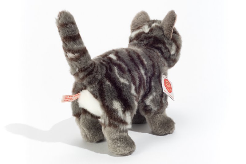 Kattestående grå tabby 20 cm - plyslegetøj - blødt stykke legetøj