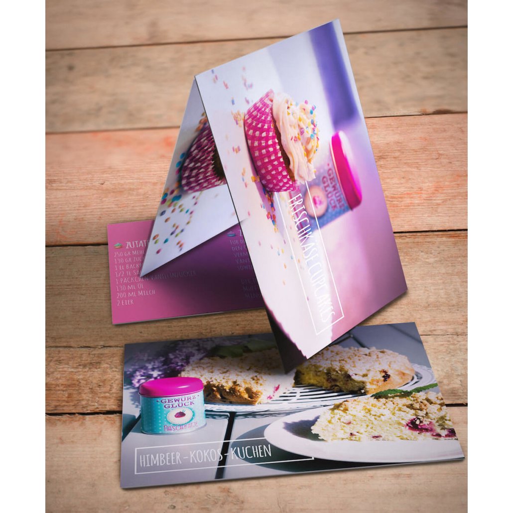 Gewürz-Glück Baking rende felice la scatola da forno - set regalo con decorazione per dolci, zucchero di fiori di cocco, lamponi, vaniglia, pirottini per muffin e idee per ricette