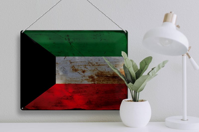Tin Sign Flag Kuwait 40x30cm Flag of Kuwait Rust