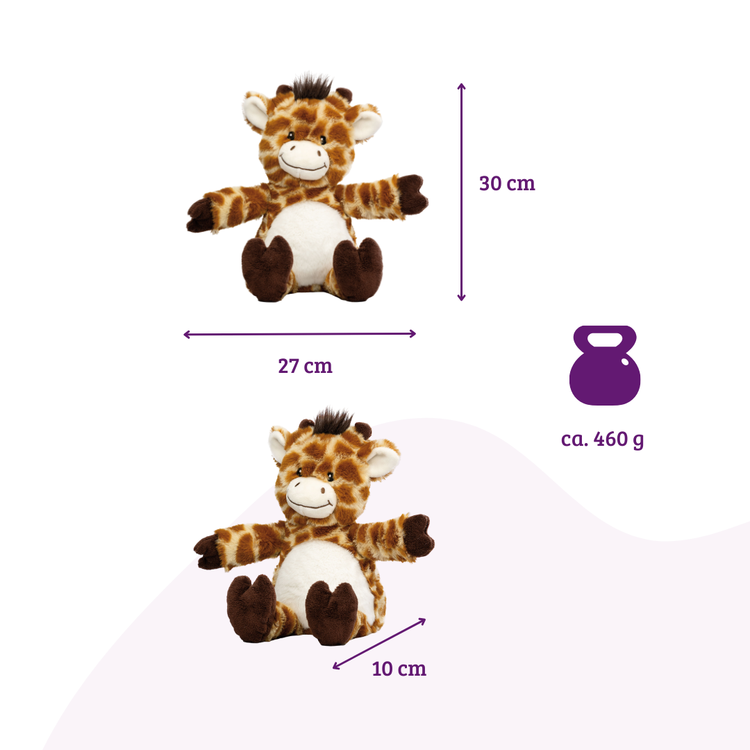 Warmtekussen, de natuurlijke warmwaterkruik als warme knuffel, grote giraffe met biologische gierstvulling en gezondheidskruiden