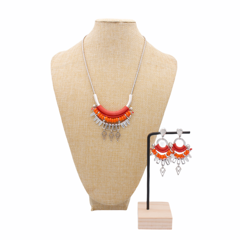 ANDES collana a catena in argento con perle di corallo e arancio