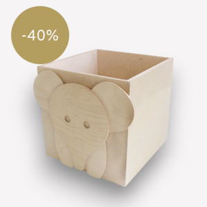 Wooden clean -up bin on wheels elephant
