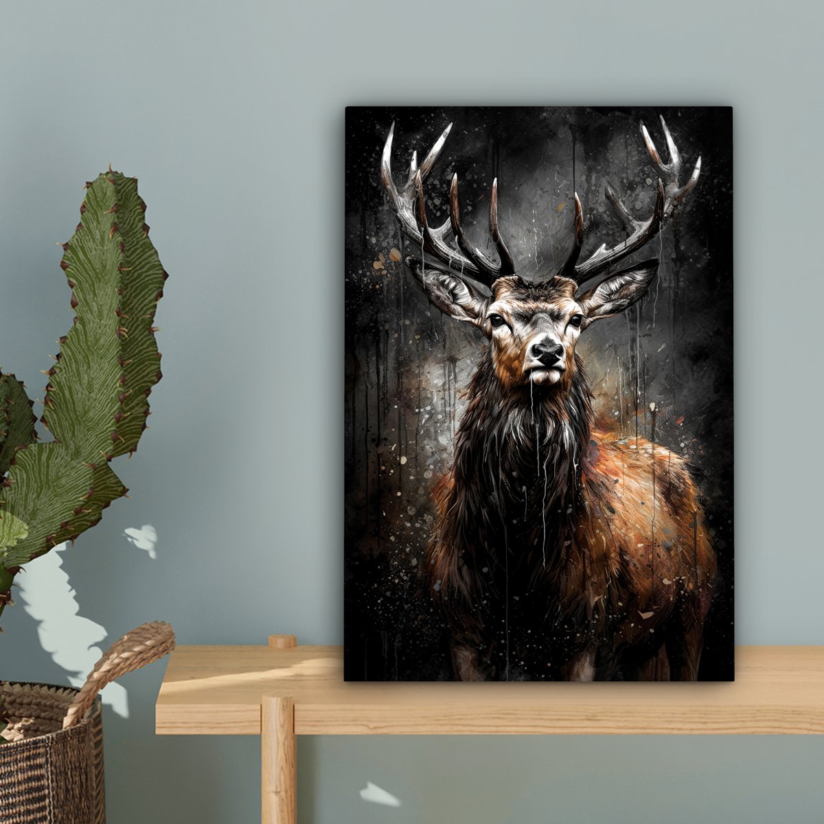 Leinwand Malerei - Wanddekoration Hert - Schwarz - Tier - Hirschbett - Wanddekoration Wohnzimmer - Schlafzimmer Dekoration - Raumzubehör - Leinwand Gemälde