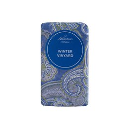 Blue winter vineyard hand soap with ornate paisley floral pattern design, limited edition bar.
