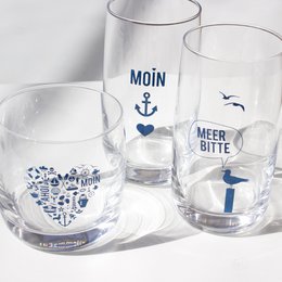 Longdrinkglas aus Kristall „Moin-Anker-Herz“ – maritimes Design, Made in EU